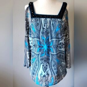 INC cold shoulder blue blouse
